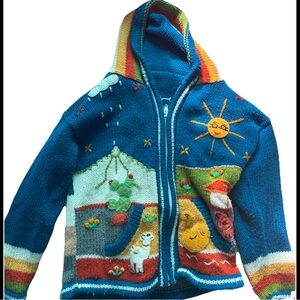 Embroidered Kids 4/5 Handmade Crochet Knit Cardigan Cloud Chicken cactus lamb